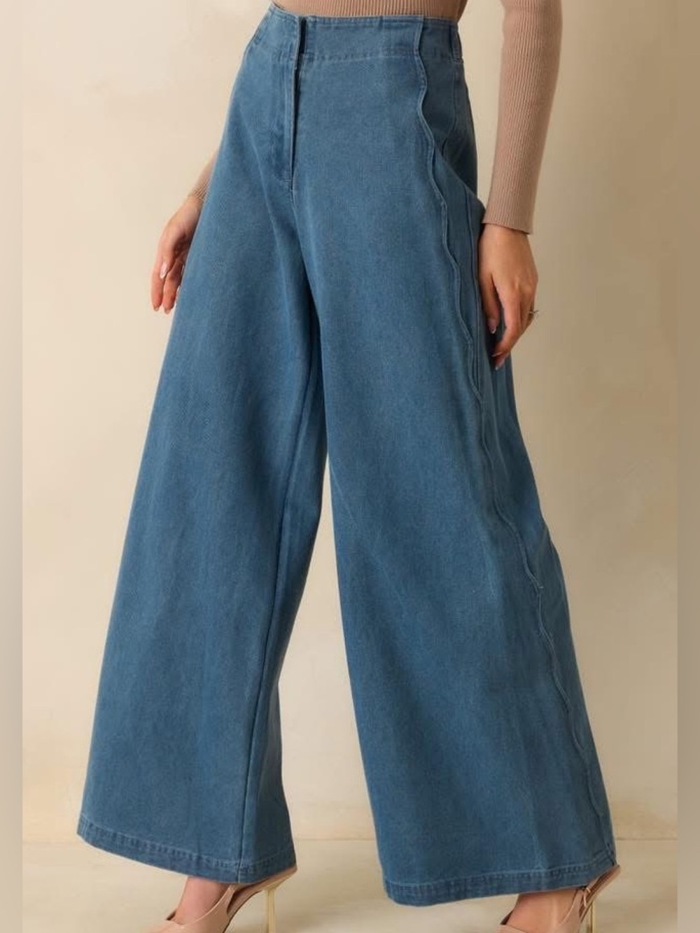 &Merci Wide Leg Denim Pants with Scallop detail